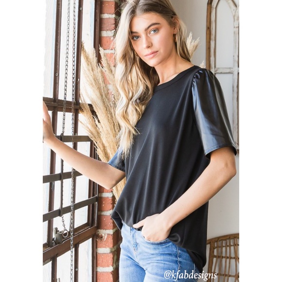 ❤️LAST 1! Faux Leather Puff Sleeve Super Soft Top! - Picture 5 of 9